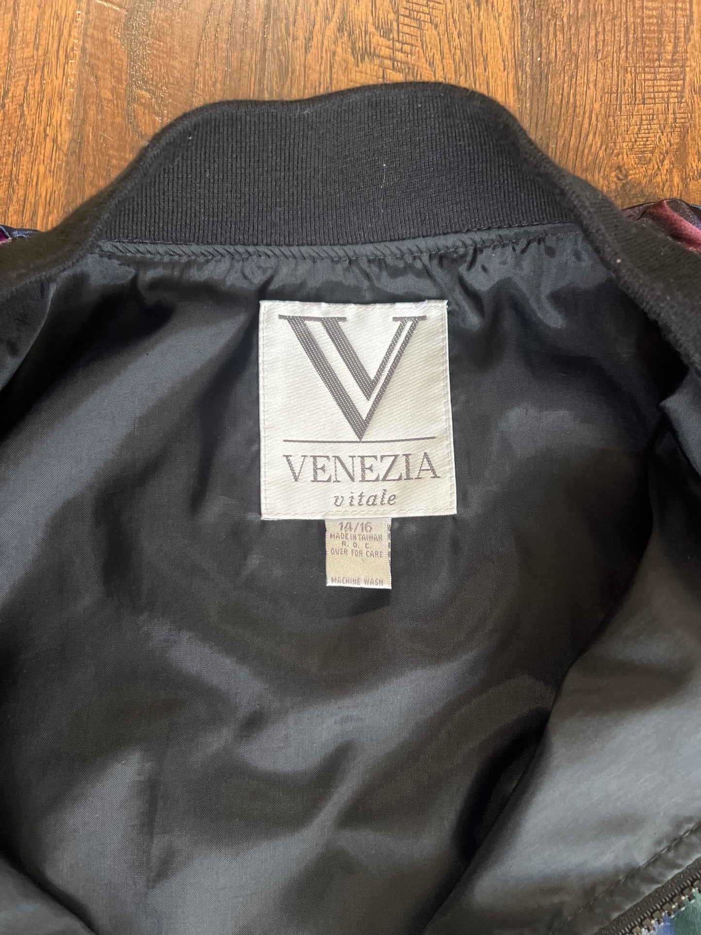 Vintage Clothing - Satin Bomber Style Jacket - Psychedelic Jewel Tones - Large - Venezia Vitale
