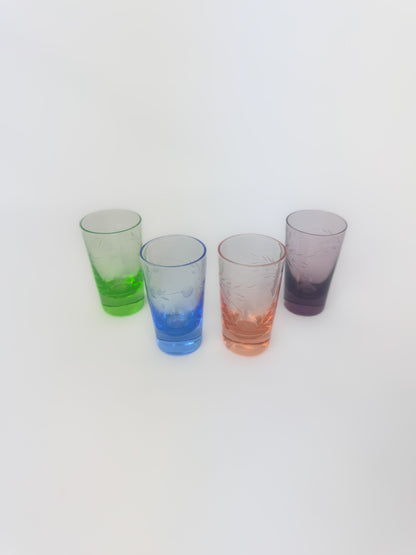 Vintage Napco Colorful Etched Shot Glasses