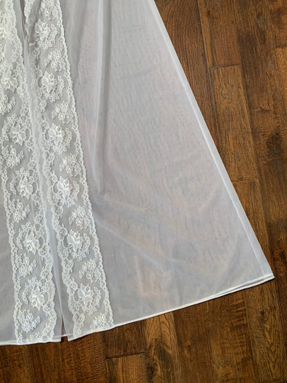 Vintage Shadowline Bridal Peignoir Set - Pure White with Pearl Beading & Lace Embellishment - Made In U.S.A. - Large