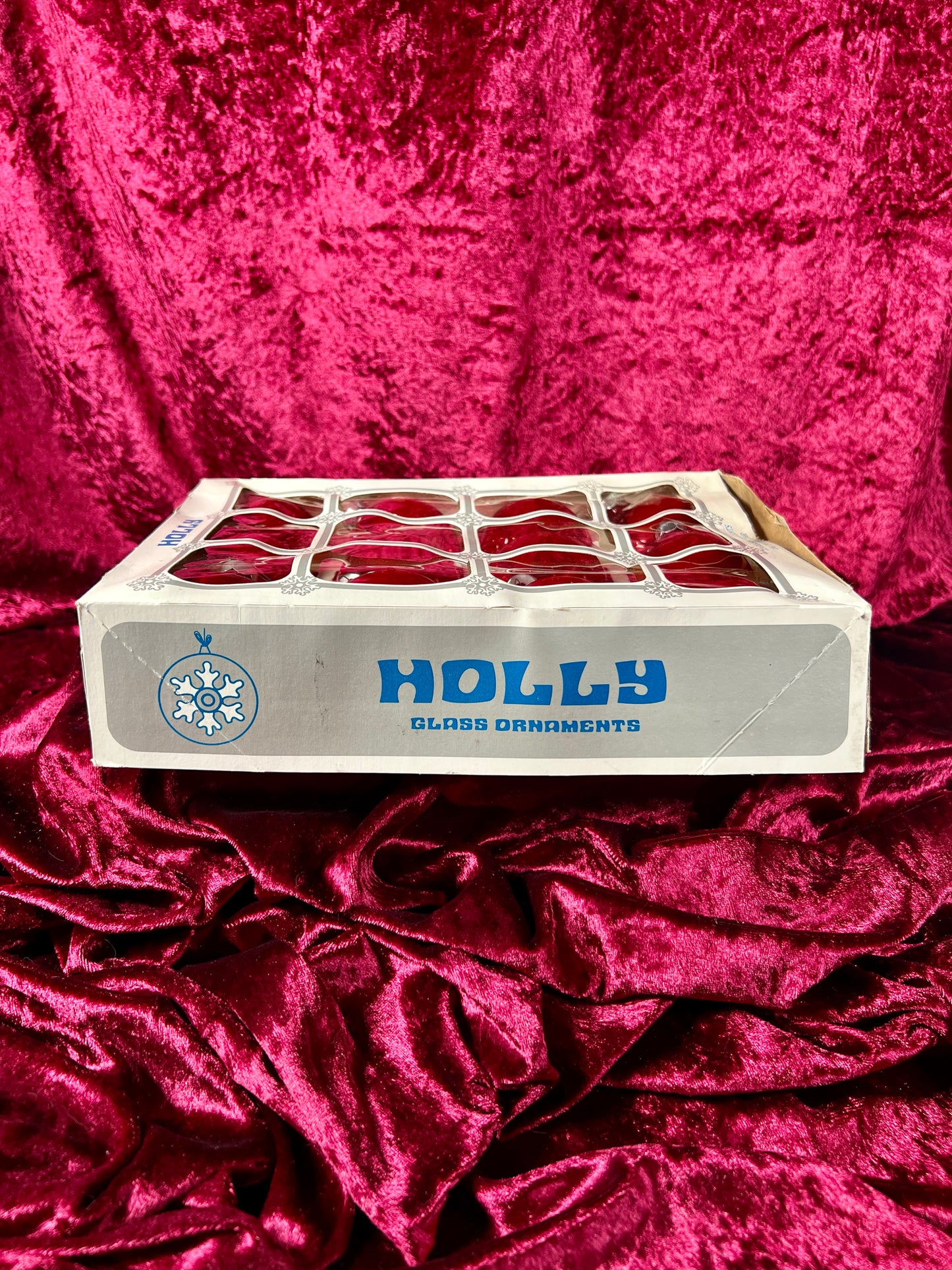 Vintage Christmas - Glass Ornament Set of 12 - Solid Red - Holly - Made In USA