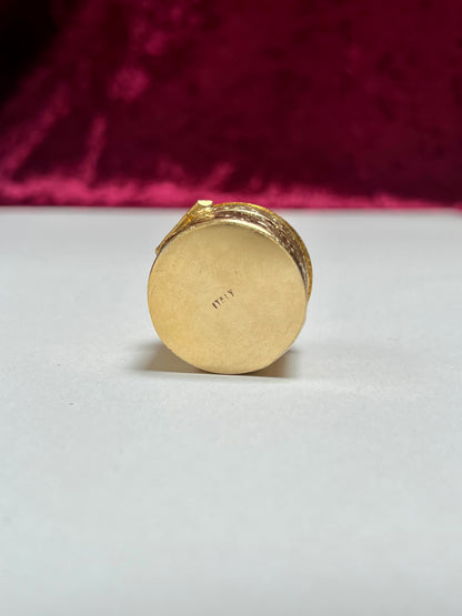 Vintage Trinket Box - Round Pill / Snuff Box - Italian Micro Mosaic - Lavender Floral - Leaf Design
