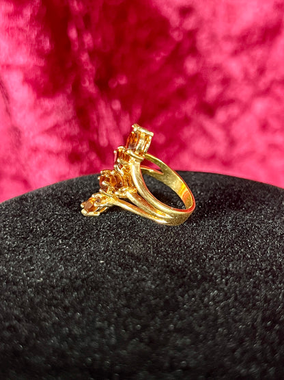 Vintage 18K HGE Cocktail Ring – Marquise Cut Amber Rhinestones - Size 5