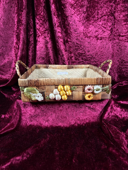 Vintage Raffia Serving Basket - Handwoven Fruit Basket Centerpiece