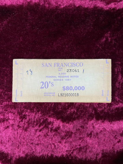 Vintage Wood Bank Currency $20 Banding Boards - Federal Reserve San Francisco Set of 10
