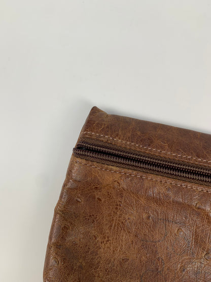 Vintage Purse - Dimpled Brown Leather Makeup Bag - Carlos Falchi - Made In U.S.A.