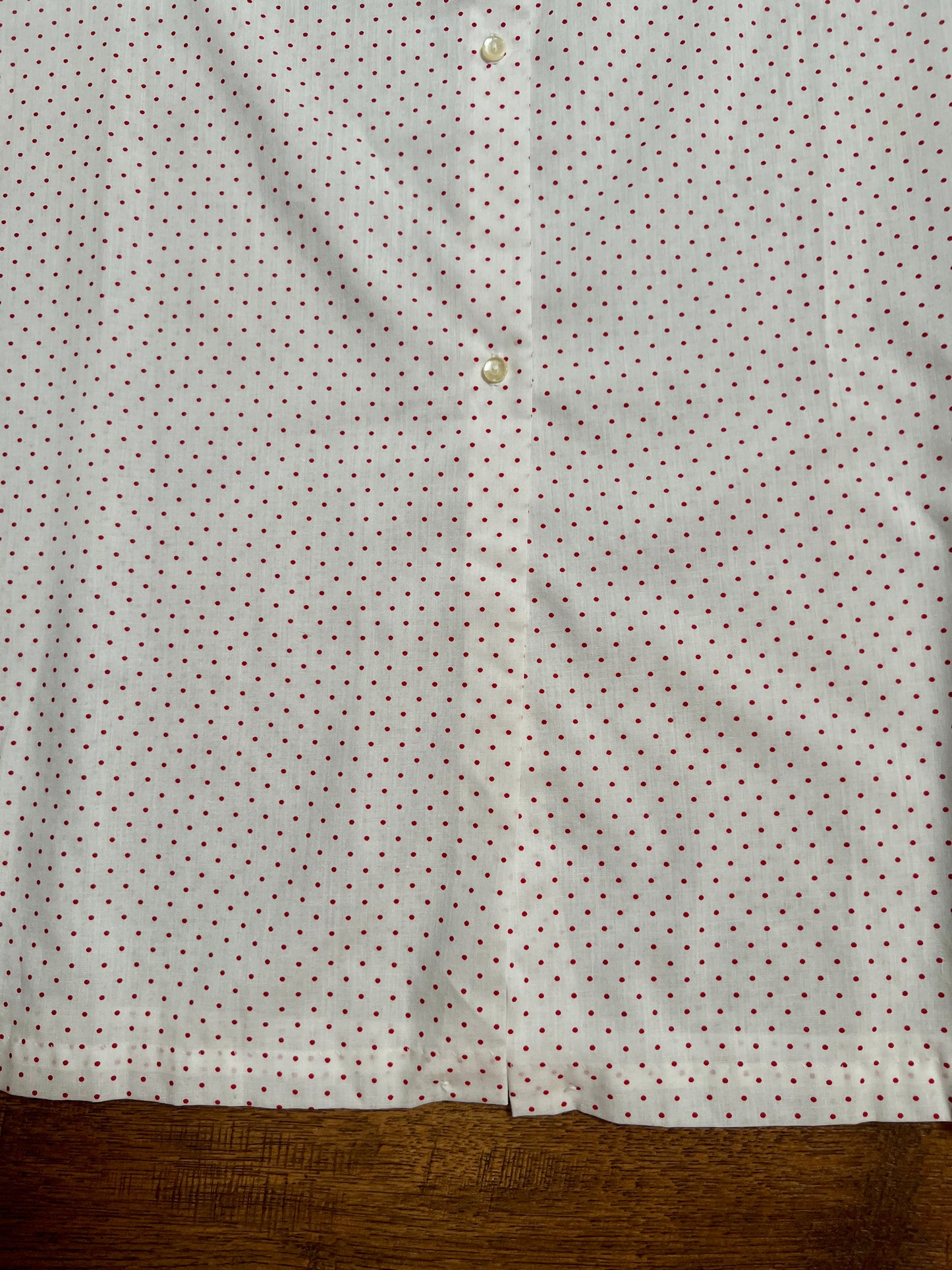 Vintage Cotton Blend Nightie - White Red Polka Dot Button Front - Size Large