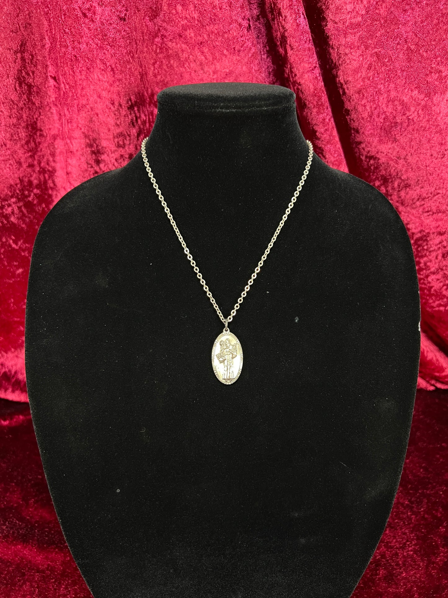 Vintage Sterling Silver Saint Christopher Necklace - Religious Medal Pendant