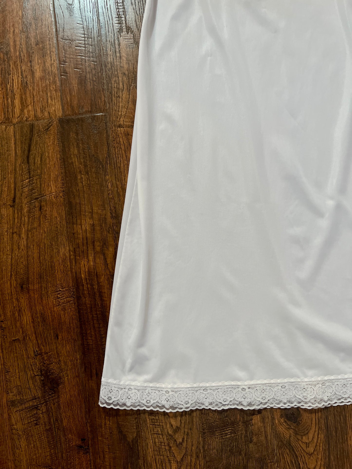 Vintage White Nylon Above The Knee Slip Dress - Lace Trim - Gilligan O'Malley