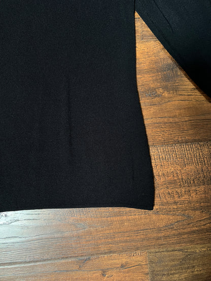 Vintage Cable & Gauge Knit Blouse - Black Ruffle Trim Wrap - Size Large