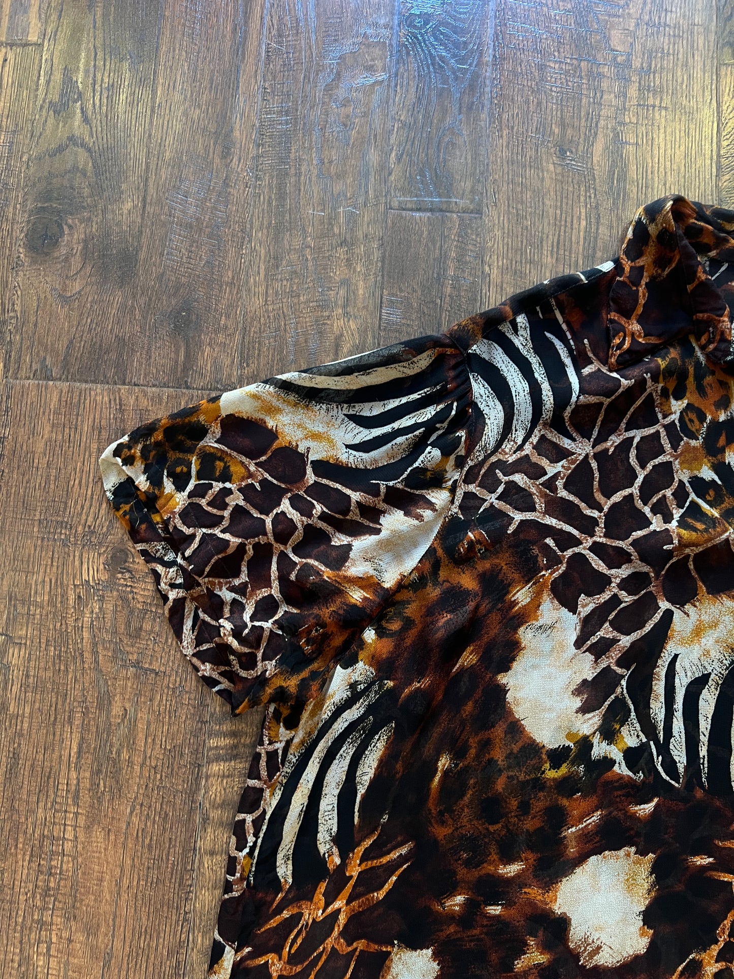 Vintage Rayon Button Front Shirt - Patchwork Animal Print by Avenue - 2X-Large