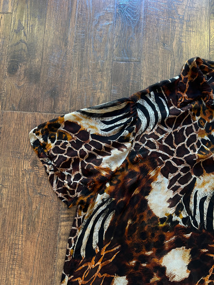 Vintage Rayon Button Front Shirt - Patchwork Animal Print by Avenue - 2X-Large