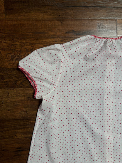 Vintage Cotton Blend Nightie - White Red Polka Dot Button Front - Size Large