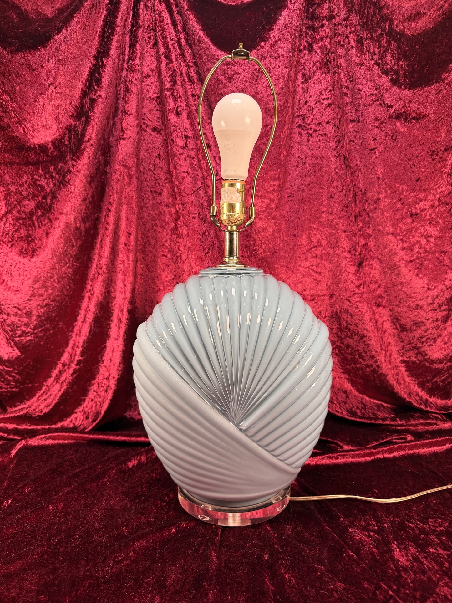Vintage Lighting - Tabletop Lamp - 1980s Art Deco Revival Shell Pattern - Dusty Blue