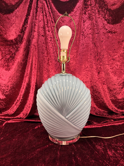 Vintage Lighting - Tabletop Lamp - 1980s Art Deco Revival Shell Pattern - Dusty Blue