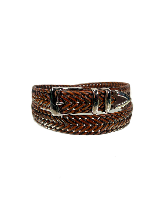 Vintage Accessories - Brown Braided Leather Belt  - Silver Hardware - Perry Ellis Portfolio - 42