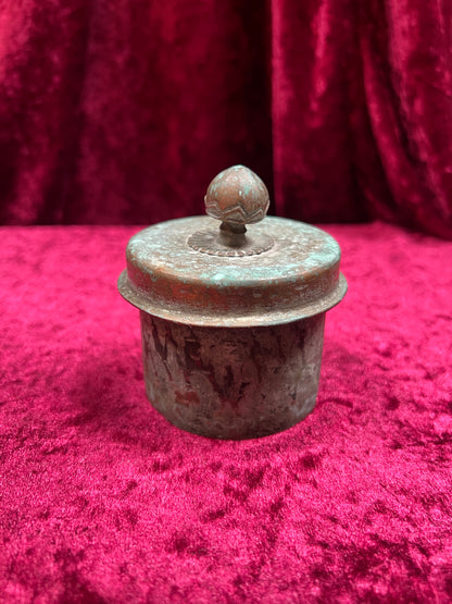 Vintage Oddities - Antique Copper Lidded Vessel with Iron Wood Hook