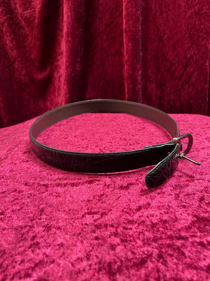 Vintage Leather Belt – Black Alligator Embossed with Silver Buckle - Size 30