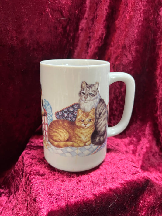 Vintage Mug - Novelty Coffee Cup - Cuddling House Cats - Otagiri Japan