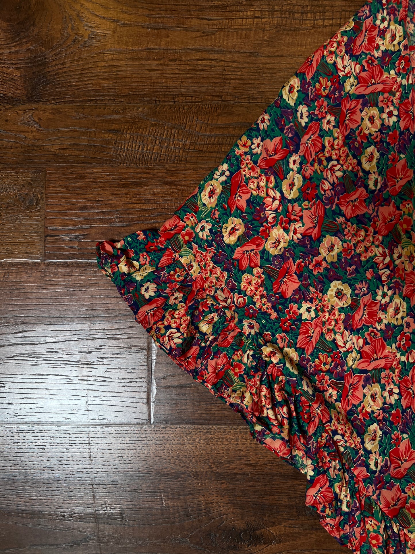 Vintage Cotton Shawl - Autumn Floral Print Ruffle Trim Handmade Wrap