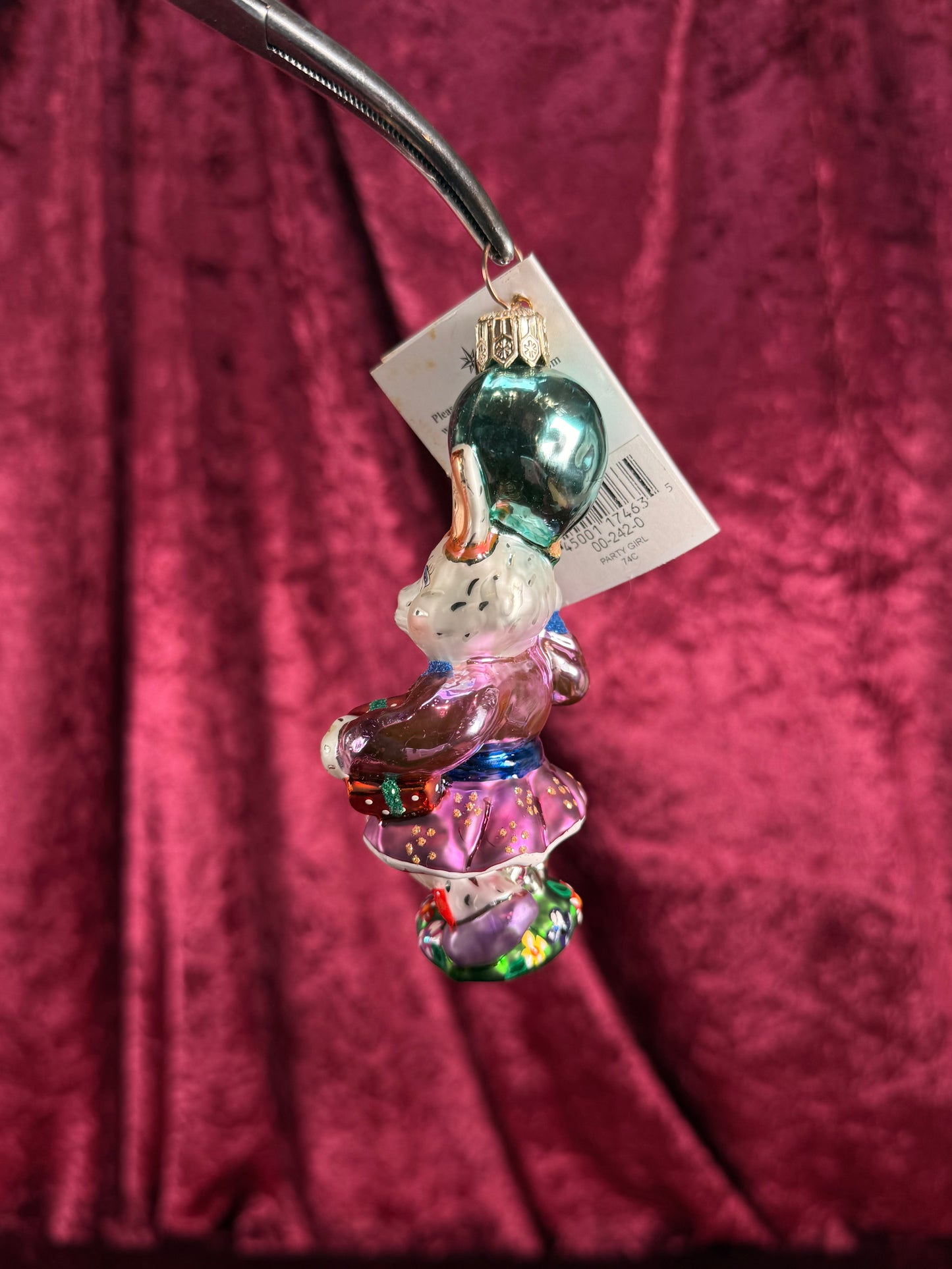 Vintage Christmas - Handblown Glass Ornament - Party Girl Bunny - 74C - Christopher Radko