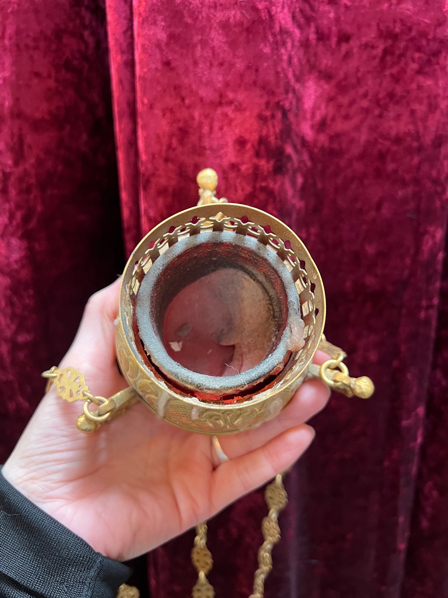 Vintage Religio - Antique Sanctuary Candle Lamp / Incense Censer - Gold and Cherubs