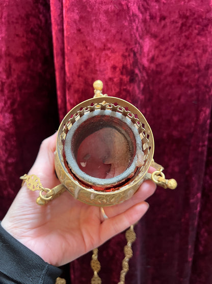 Vintage Religio - Antique Sanctuary Candle Lamp / Incense Censer - Gold and Cherubs