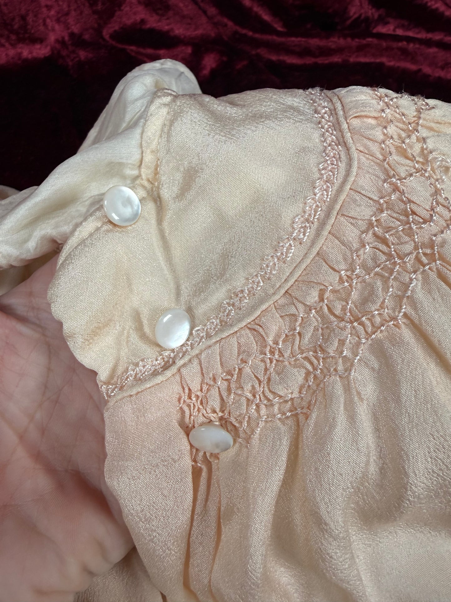 Vintage Pink Silk Baby Capelet – Hand Smocked Nursery Heirloom