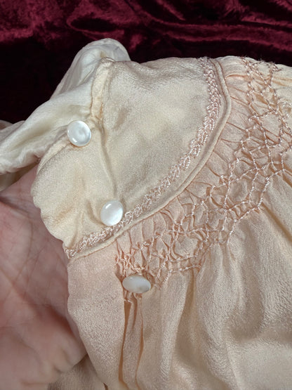 Vintage Pink Silk Baby Capelet – Hand Smocked Nursery Heirloom