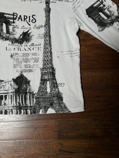 Vintage Take Two Cotton Graphic Top — Paris Eiffel Tower Sequin Print - Size Large