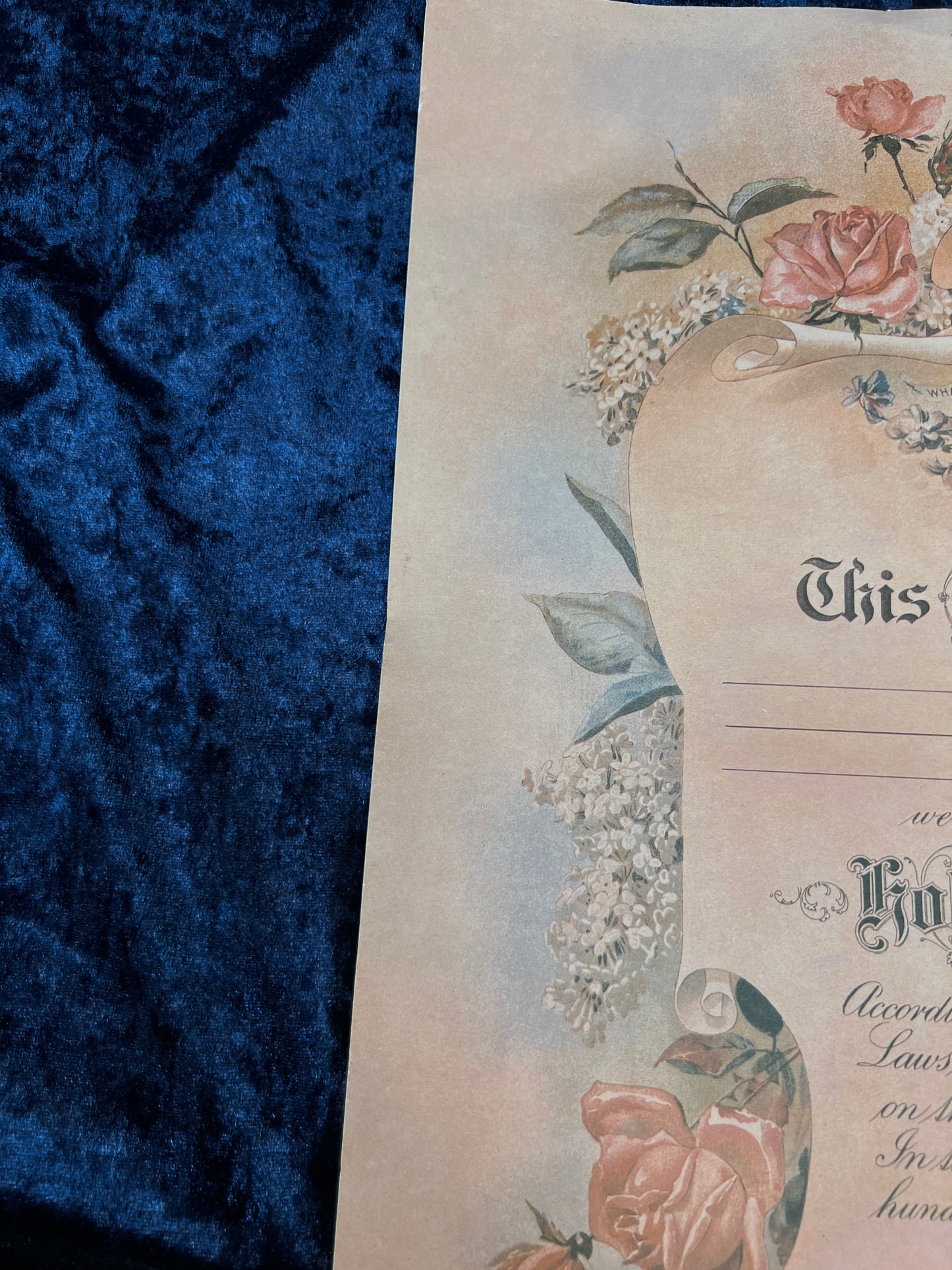 Vintage Paper Marriage Certificate - Victorian Style Pink Roses Holy Matrimony Keepsake