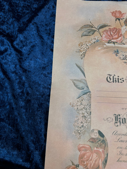 Vintage Paper Marriage Certificate - Victorian Style Pink Roses Holy Matrimony Keepsake