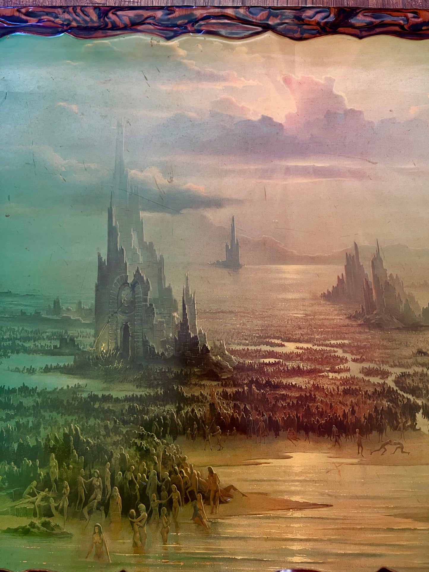 Vintage 1970s Lacquered Wood Wall Art – "Overpopulation" by John Pitre