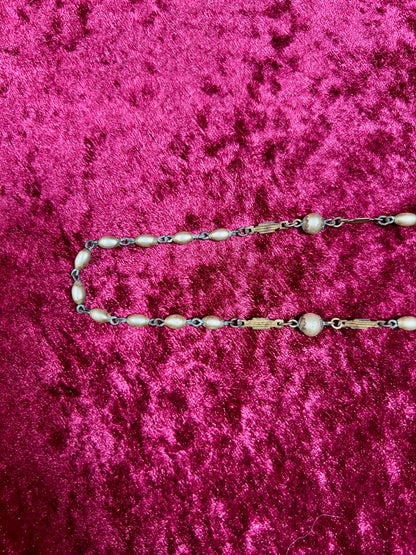 Vintage Jewelry - Italian Rosary - Champagne Gold Beads with Gold Tone Cross - 22"