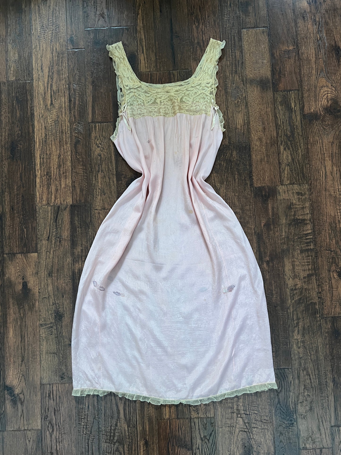 Vintage 1940s Pink Shift Nightgown - Sleeveless Lace Trim Slip Dress - Medium