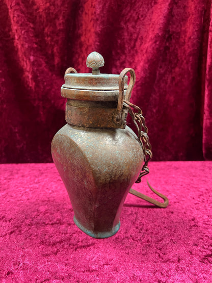 Vintage Oddities - Antique Copper Lidded Vessel with Iron Wood Hook