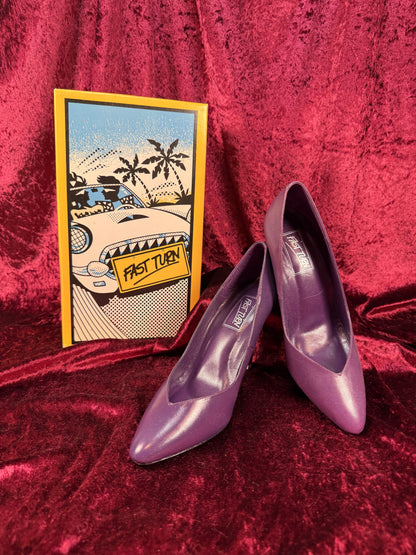Vintage Shoes - 1990s Fast Turn Purple Pumps - Genuine Leather Made in Taiwan - Size 7.5
