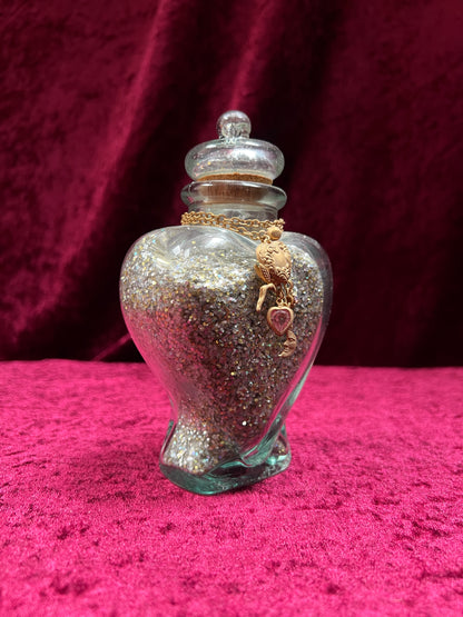 Vintage Kirks Folly Glass Follydust Bottle - Glitter Heart Jar Celestial Charms with Original Box