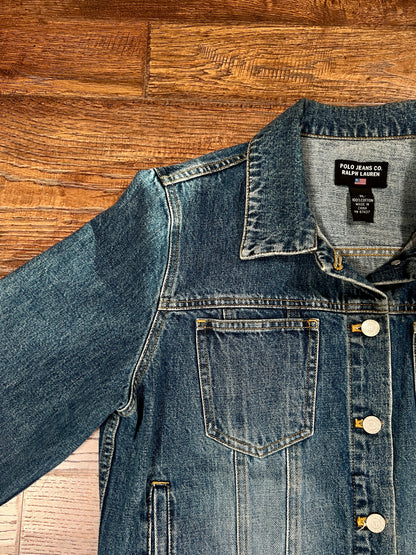 Vintage Cotton Denim Jacket - Polo Ralph Lauren American Flag Applique - Size X-Large