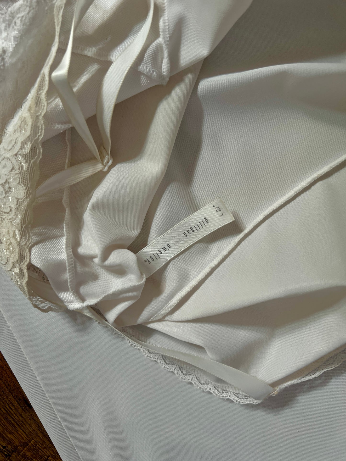 Vintage White Nylon Above The Knee Slip Dress - Lace Trim - Gilligan O'Malley