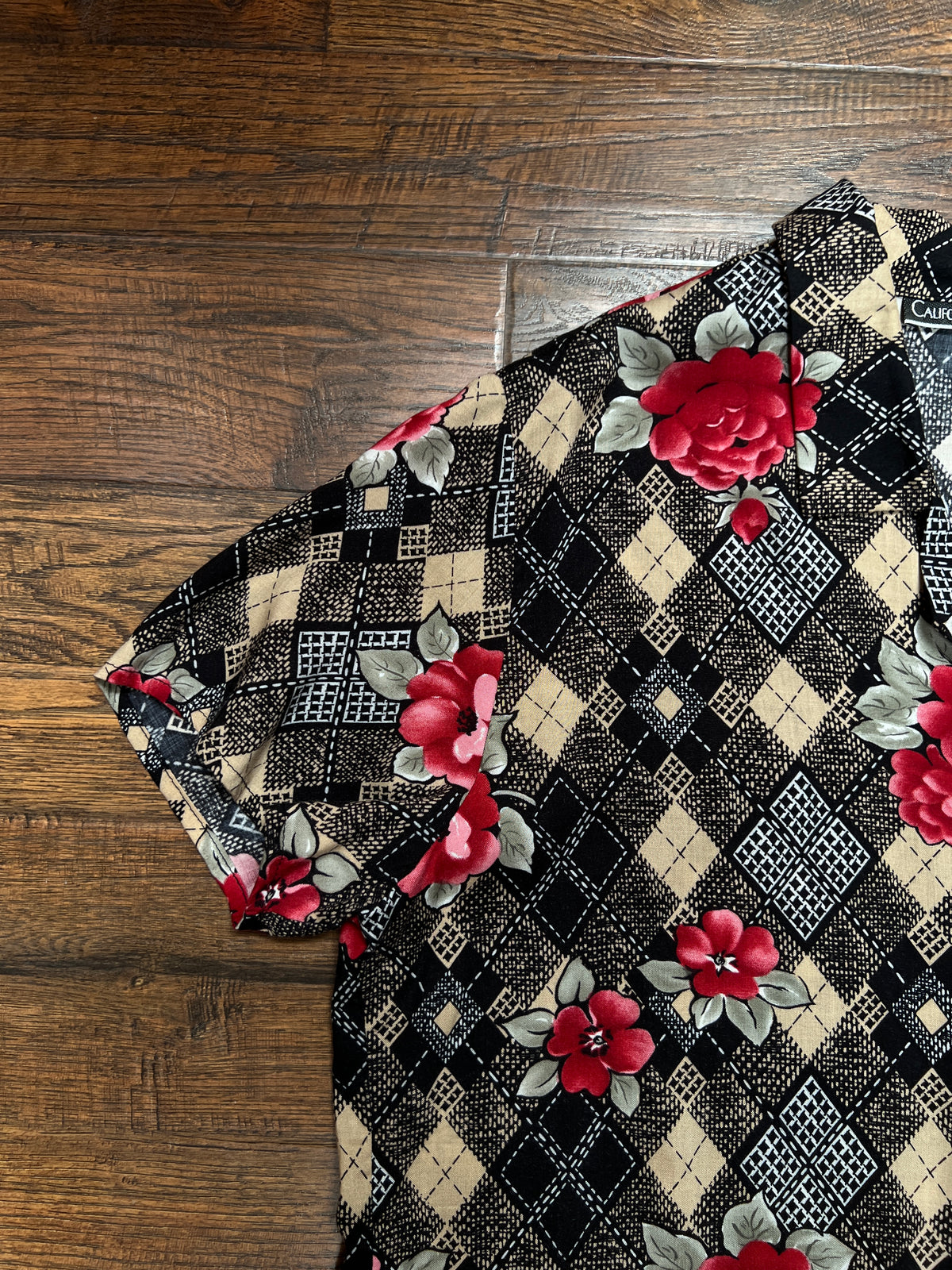 Vintage Rayon Blouse - Argyle Floral Print California Concepts - Large