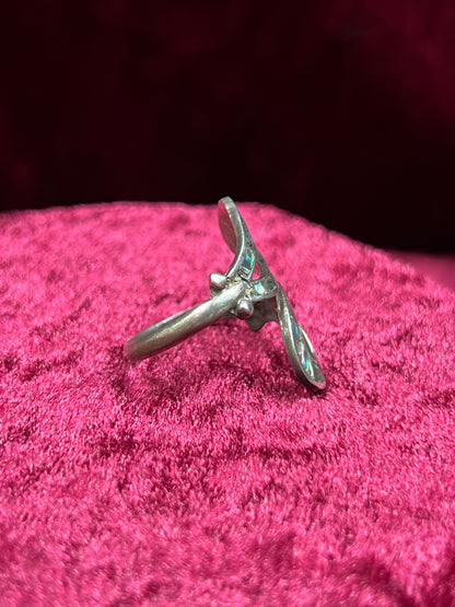 Vintage Jewelry - Bypass Ring - 925 Silver - Inlaid Abalone Shell - 7 - Mexico