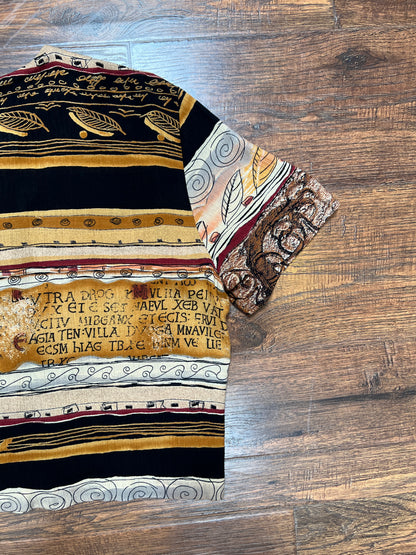 Vintage Clothing - Button Front  Short Sleeve Shirt - 1990s Antique Scroll Pattern - Essay Petites - Mediumj