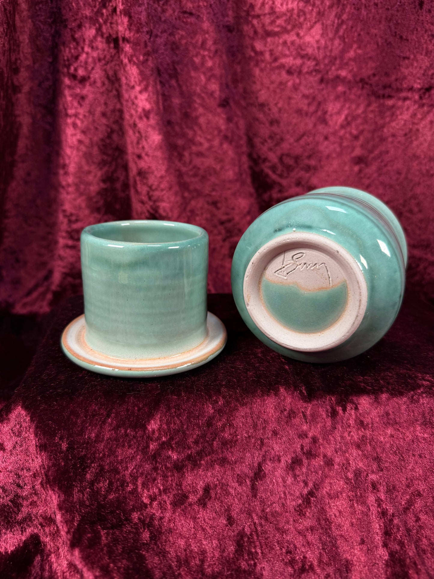 Vintage Ceramic French Crock Style Butter Bell – Muted Turquoise Glaze