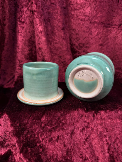 Vintage Ceramic French Crock Style Butter Bell – Muted Turquoise Glaze