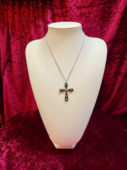 Vintage Jewelry - Pendant Necklace - Sterling Silver - Zuni Turquoise Cross