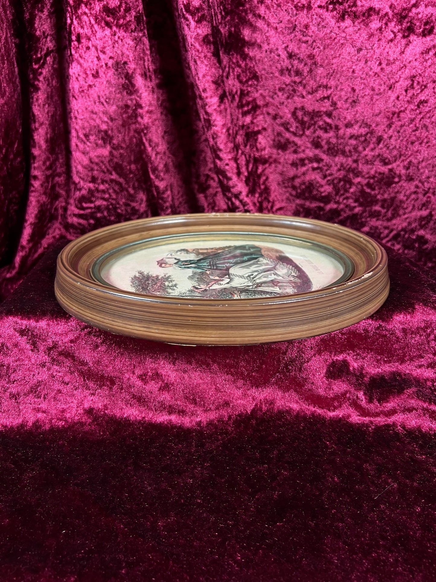 Vintage Oval Wood Framed Print - La Mode Illustrée Victorian Fashion Portrait