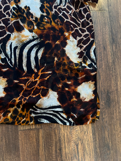 Vintage Rayon Button Front Shirt - Patchwork Animal Print by Avenue - 2X-Large