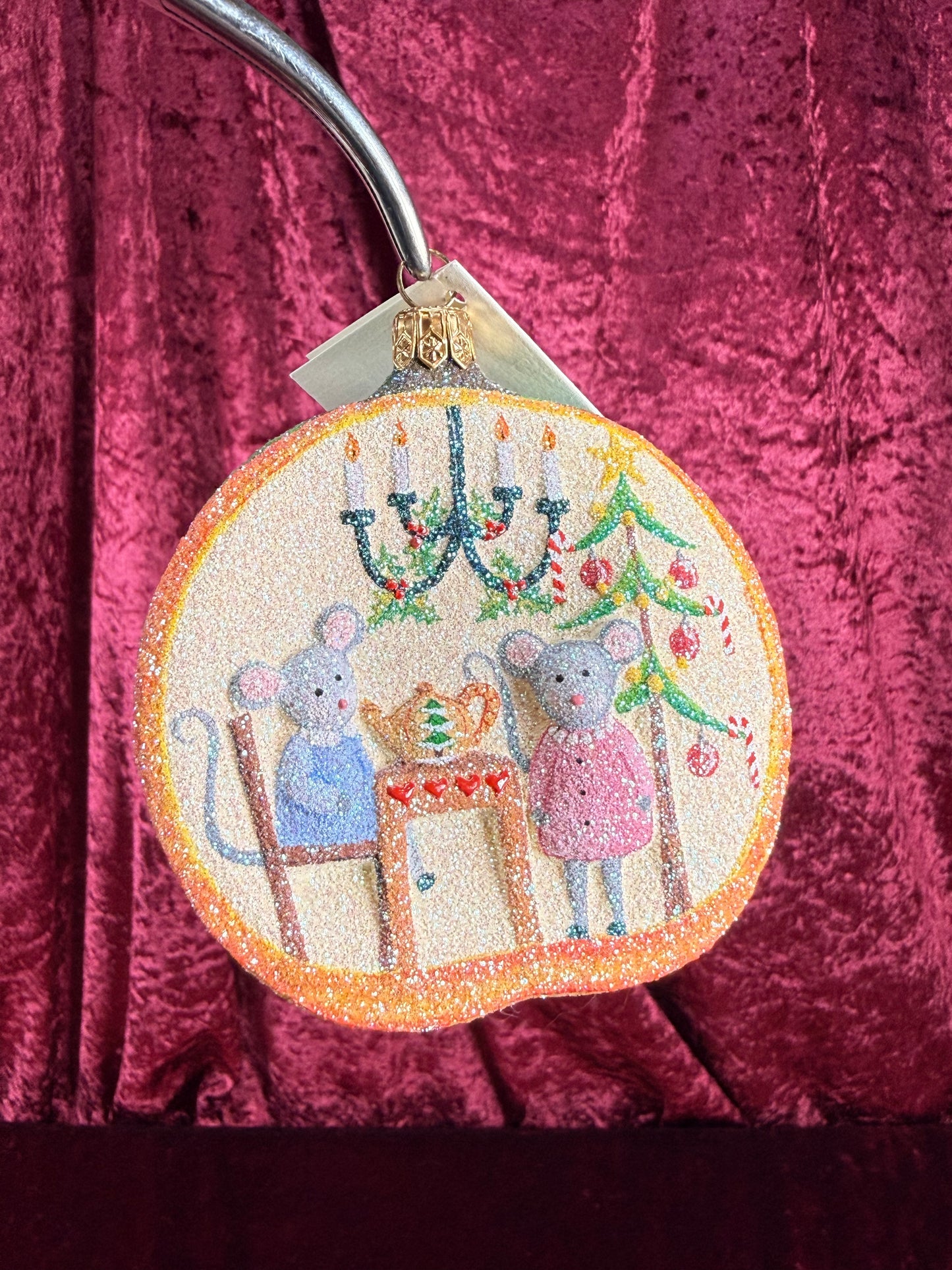 Vintage Christmas - Handblown Glass Ornament - Mouse Family In A Pumpkin - Patricia Breen - Poland