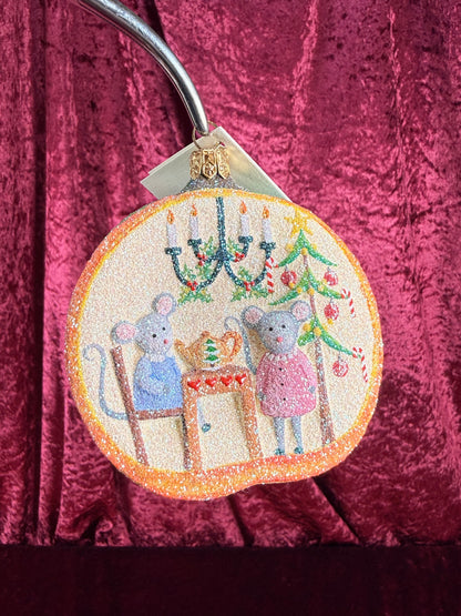 Vintage Christmas - Handblown Glass Ornament - Mouse Family In A Pumpkin - Patricia Breen - Poland