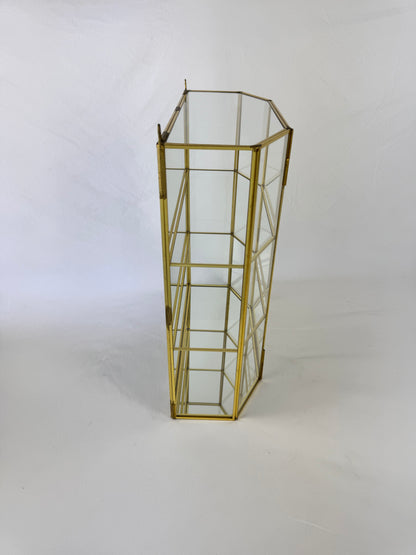 Vintage Mirrored Brass & Glass Wall Hanging Curio Cabinet - Large